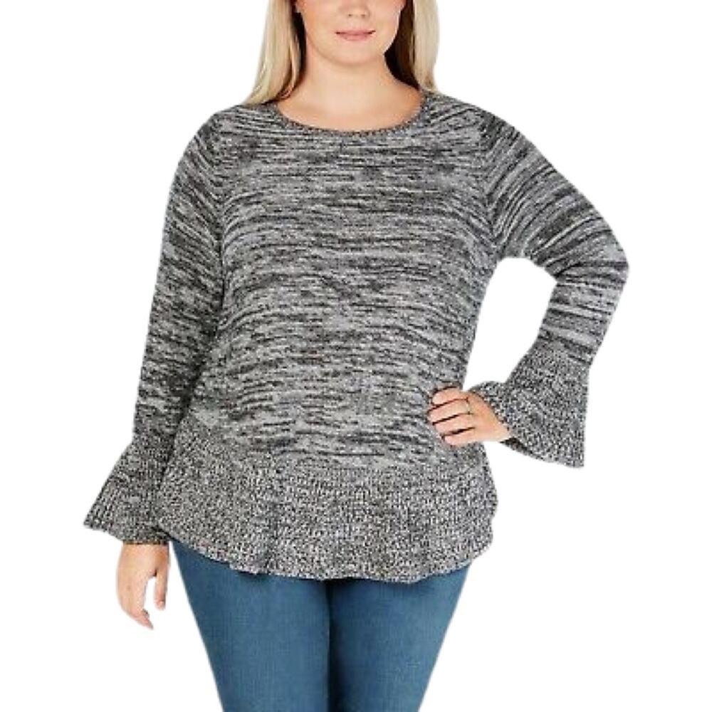 Style & Co Marled Ruffle Hem Pullover Sweater Grey